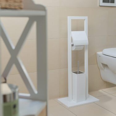Relaxdays, Klobürste, Klopapierhalter, Toilettenbürste, Toilettenpapierhalter, Bambus, HBT 82x36x21 cm, weiß WC Garnitur, Edelstahl, Kunststoff, 36 x 21 x 82 cm