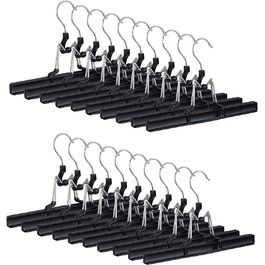 Relaxdays, schwarz Hosenbügel Metall 20er Set, 360° drehbarer Haken, fest schließend, Rockbügel, gummierte Klemmen, 26cm, Pac