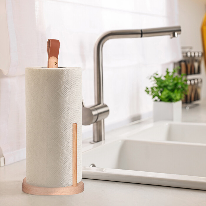Relaxdays Eckiger Küchenrollenhalter aus Holz