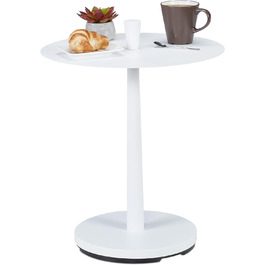 Relaxdays Beistelltisch, Stahl, Holz, HxD: 56 x 45 cm, runder Wohnzimmertisch, massiv, moderner Metalltisch, weiß