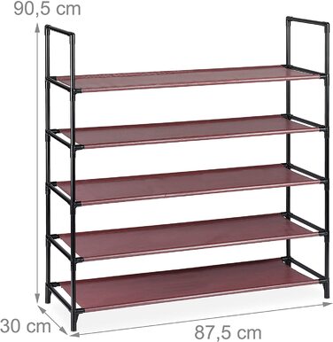 Relaxdays XL Schuhregal Stecksystem, 5 Ebenen, für 20 Paar Schuhe, Stoff Schuhständer, HxBxT: 90,5 x 87,5 x 30 cm, (Bordeaux)