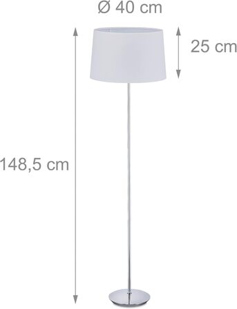 Relaxdays Stehlampe, Stoffschirm, Chromfuß, E27, Ø 40 cm, 148,5 cm hoch, weiß
