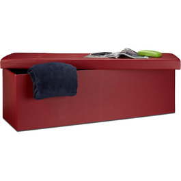 Relaxdays Faltbare Sitzbank XL Kunstleder, 38x114x38 cm, Sitztruhe mit Stauraum, Dunkelrot