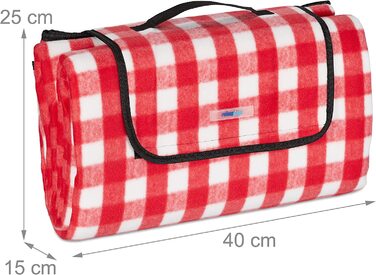 Relaxdays XXL Picknickdecke, 200 x 200 cm, Fleece Stranddecke, wärmeisoliert, wasserdicht, mit Tragegriff, rot/weiß