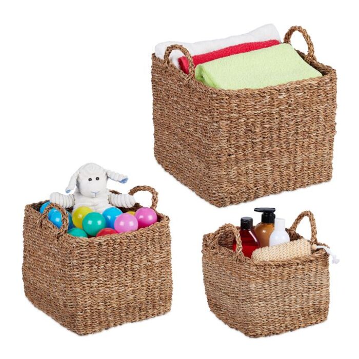 Relaxdays 3-tlg. Aufbewahrungskorb Set aus Seegras