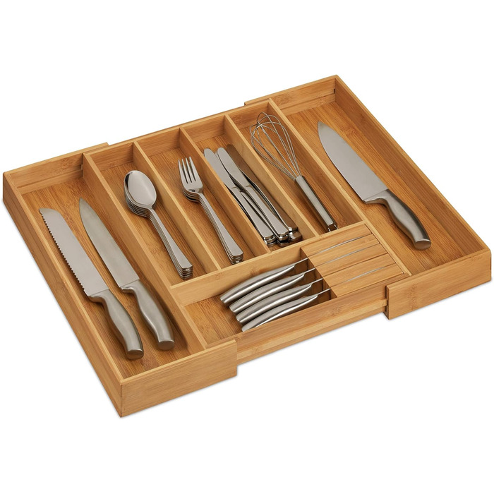 Relaxdays Bambus Besteckkasten, ausziehbar, HBT 5x55x44 cm