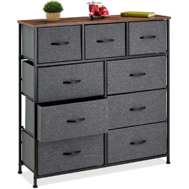 Relaxdays Kommode, 100x100x30 cm, Metall & Holzoptik, 9 Stoff-Schubladen, Moderne Beistellkommode