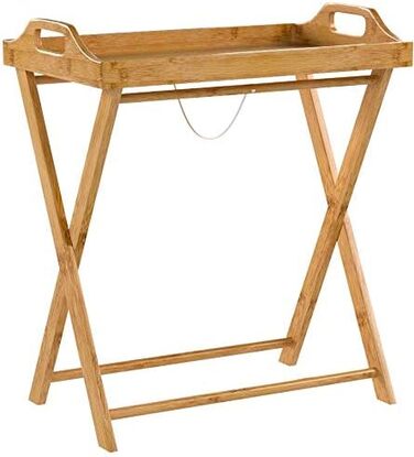 Relaxdays Tabletttisch, Bambus, HxBxT: 63,5 x 55 x 35 cm, klappbarer Beistelltisch mit Tablett, für Frühstück, Natur Single