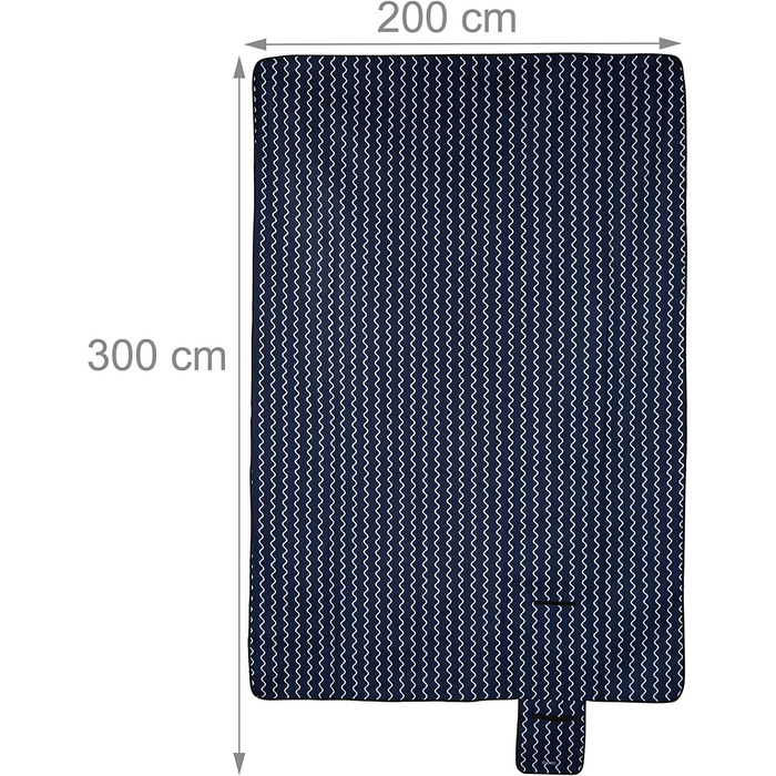 Relaxdays XXL Picknickdecke, 200x300 cm, Fleece Stranddecke, wärmeisoliert, wasserdicht, mit Tragegriff, dunkelblau/weiß