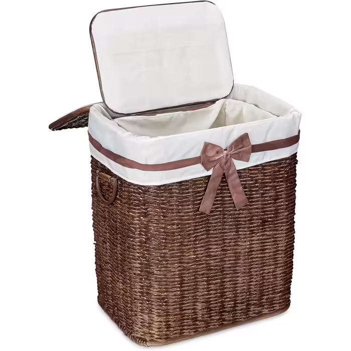 Relaxdays 2er Set Buri Wäschetruhe 67L, stapelbar, mit Wäschesack, atmungsaktiv, rotbraun, 56,5x46,5x33,5 cm