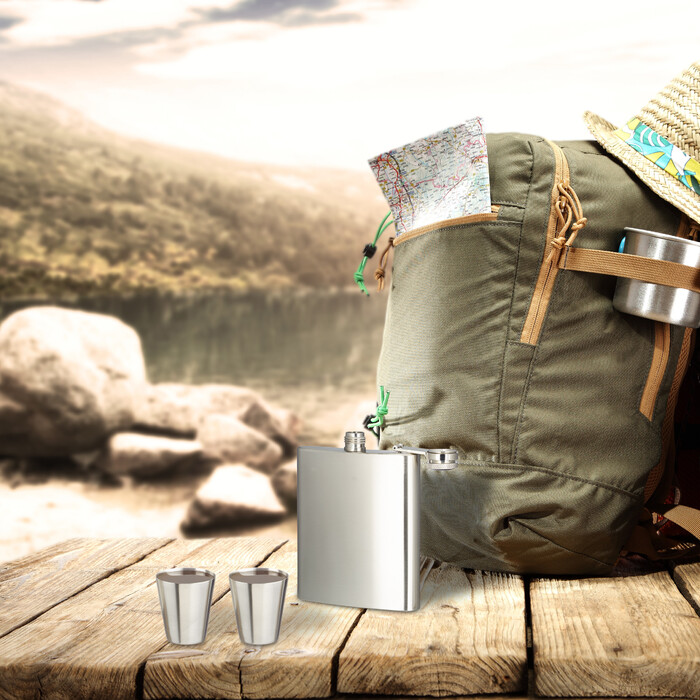 Relaxdays Flachmann Set Edelstahl 7 teilig