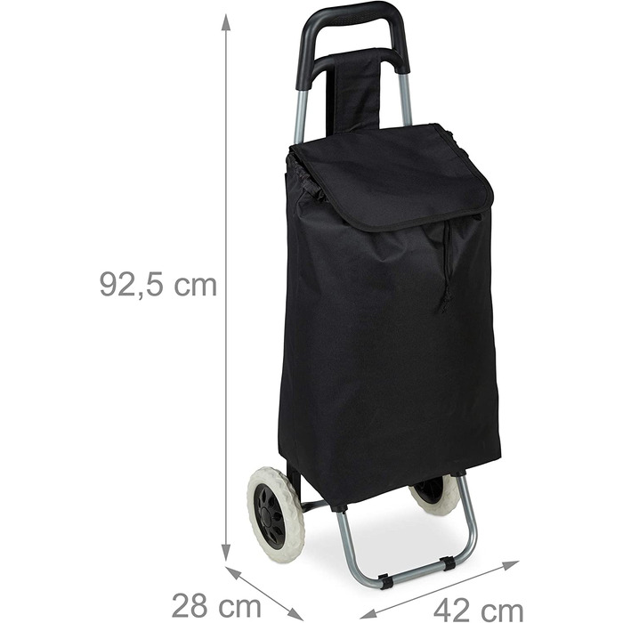 Relaxdays Einkaufstrolley klappbar, Abnehmbare Tasche 28 L, Einkaufswagen mit Rollen HxBxT: 92,5 x 42 x 28 cm, schwarz