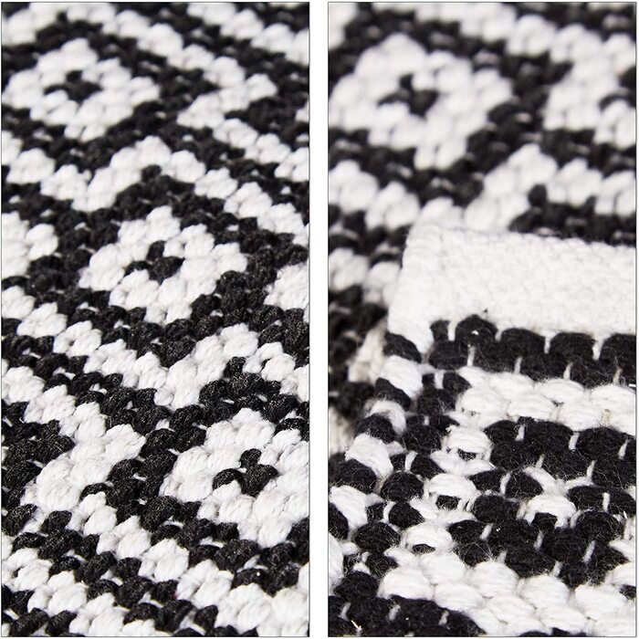 Relaxdays Teppich Läufer Flur 80 x 200 cm, Handmade, Designer Baumwollteppich modern, Kurzflor Flurteppich, schwarz-weiß 80 x 200 cm Schwarz-weiß
