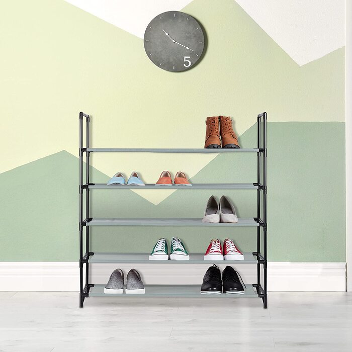 Relaxdays XL Schuhregal Stecksystem, 5 Ebenen, für 20 Paar Schuhe, Stoff Schuhständer, HxBxT: 90,5 x 87,5 x 30 cm, grau