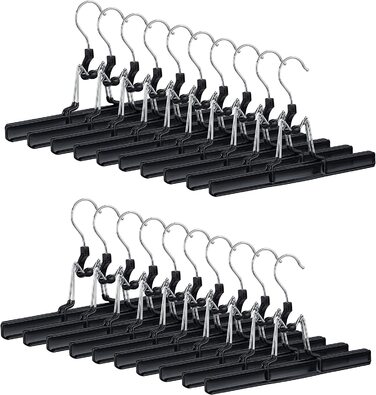 Relaxdays, schwarz Hosenbügel Metall 20er Set, 360° drehbarer Haken, fest schließend, Rockbügel, gummierte Klemmen, 26cm, Pac