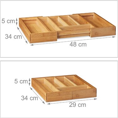 Relaxdays Besteckkasten Bambus, ausziehbarer Besteckeinsatz als Küchenorganizer, Schubladeneinsatz 33,5x29-48x5 cm, natur (Bundle mit Besteckkasten,5 x 25,5 x 35,5 cm)