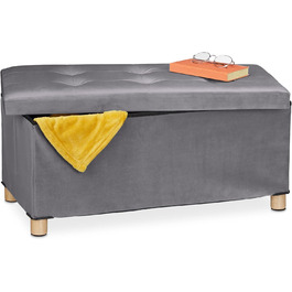 Relaxdays Sitzbank mit Stauraum, Samt, Holzfüße, bis 120 kg, faltbar, 34x76x38 cm, Anthrazit