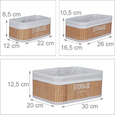 Relaxdays Aufbewahrungskorb 3er Set, Stoffbezug, Bambus, rechteckig, Bad, Accessoires, Spielzeug, Allzweckkorb, (Natur Print)