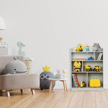 Relaxdays Kinderregal, HxBxT: 100 x 71,5 x 34 cm, 7 Fächer, MDF, Aufbewahrungsregal Kinderzimmer, Spielzeugregal, grau