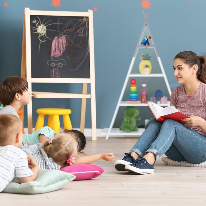 Relaxdays Kinderregal Tipi, 4 Fächer, Bücherregal Kinder, H x B x T: 107 x 76 x 27 cm, Kinderzimmer Regal, weiß/grau