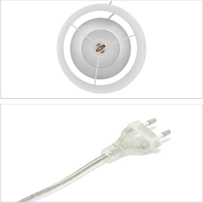 Relaxdays Tischlampe, runde Nachttischlampe mit Touch, HxD: 27,5 x 18 cm, E14, Tischleuchte mit Stoffschirm, silber/weiß