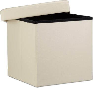Relaxdays Sitzhocker, Leder, 38x38x38 cm, Creme