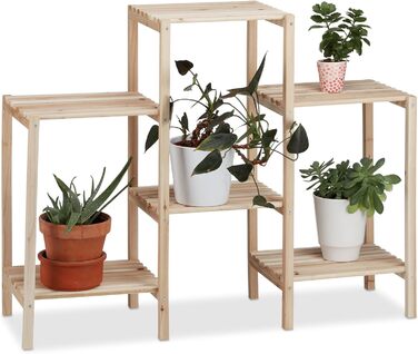 Relaxdays Pflanzenregal Holz, rustikal, stabil, rostfrei, 70x89x27 cm, natur Medium