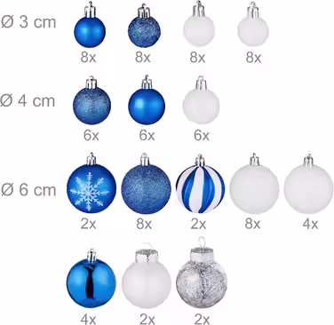 Relaxdays Weihnachtskugeln 101er Set, Kunststoff, Baumdeko mit Kugeln & Spitze, rosa/weiß (Blau)