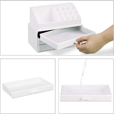 Relaxdays Make Up Organizer klein, 2-teilige Schminkaufbewahrung mit Schubladen, stapelbares Kosmetikregal,  1 Stück (Weiß)