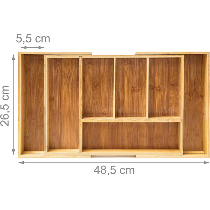 Relaxdays Besteckkasten ausziehbar HBT: 5 x 48,5 x 28 cm Besteckeinsatz aus Bambus mit 5 bis 7 Fächern als Küchenorganizer un