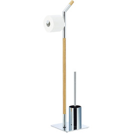 Relaxdays, Toilettenbürste u. Bürstenhalter, Silber-Natur WC Garnitur mit Toilettenpapierhalter, HxBxT 90 x 24 x 20 cm