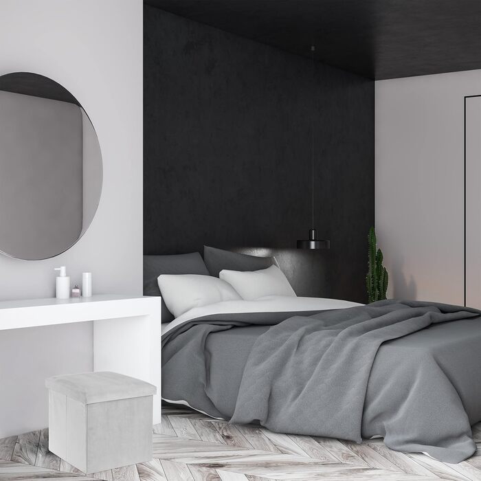 Relaxdays Sitzhocker, faltbar, 38x38x38 cm, Stauraum, MDF & Samt, hellgrau
