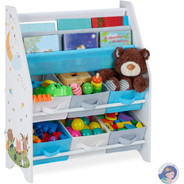 Relaxdays Kinderregal, Tiere Motiv, 6 Boxen, 2 Fächer, Kinderzimmer, Spielzeug Aufbewahrung HBT 74 x 62 x 31,5 cm, bunt, Holzwerkstoff, Lagerfeuer, 1 Stück