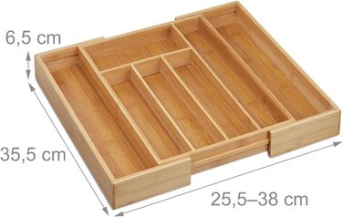 Relaxdays Besteckkasten, ausziehbar, Bambus, 6,5x38x35,5 cm, Natur