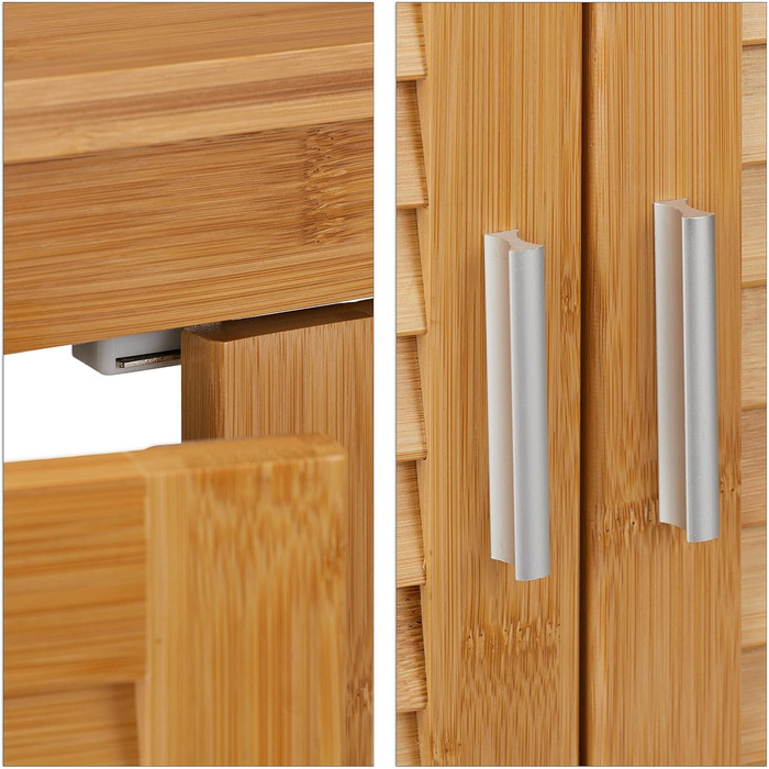 Relaxdays Waschbeckenunterschrank LAMELL, 2 Türen, Bambus & MDF, 60x67x30 cm, natur