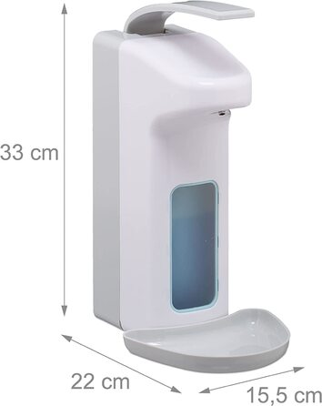 Relaxdays Eurospender, 1000 ml, Tropfschale, Armhebel, Desinfektionsmittel, Seife, Wandbefestigung, Hygienespender, weiß