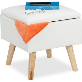Relaxdays Sitzhocker mit Stauraum, Kunstleder, 40x40x40 cm, gepolstert, weiß