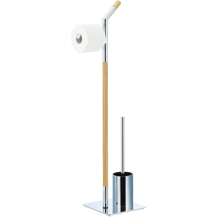 Relaxdays, Toilettenbürste u. Bürstenhalter, Silber-Natur WC Garnitur mit Toilettenpapierhalter, HxBxT 90 x 24 x 20 cm