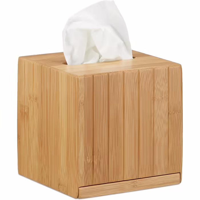 Relaxdays Kosmetiktücherbox Bambus, HBT: 8,5 x 27,5 x 15,5 cm, Tuchspender für Taschentücher u. Kosmetiktücher, Natur (Bundle mit Kosmetiktücherbox 14x14x14cm)