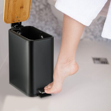 Relaxdays Bad Mülleimer 5 l mit Bambusdeckel