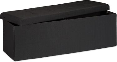 Relaxdays Faltbare Sitzbank XXL, Sitzcube mit Stauraum, Leinen, 38x114x38 cm, Schwarz