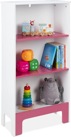 Relaxdays Kinderregal, 3 Fächer, HxBxT: 91x48x24 cm, für Bücher & Spielsachen, Spielzeugregal Kinderzimmer, weiß/rosa