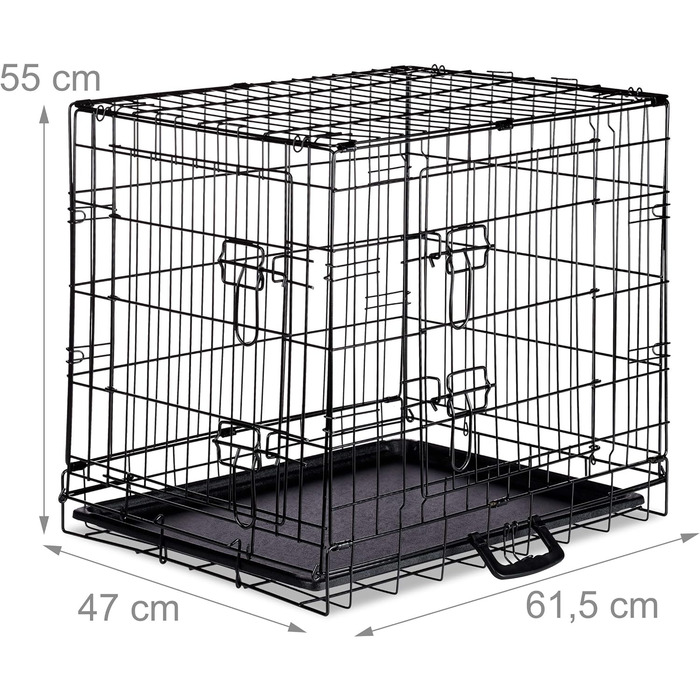 Relaxdays Hundekäfig, Faltbare Hundetransportbox Auto, Welpenkäfig, 2 Türen, Bodenschale, Drahtkäfig Metall, M, Schwarz Schwarz M