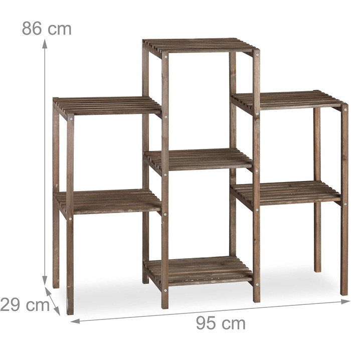 Relaxdays Blumentreppe Holz, Shabby, Innenbereich, 7 Ablagen, 86x95x29 cm, braun, L