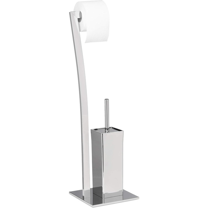 Relaxdays Stand WC Garnitur WIMEDO eckig HBT: 71 x 20 x 20 cm Toilettenbürstenhalter aus Edelstahl mit Lackierung Toilettenpapierhalter und Klorollenhalter als freistehende WC Bürstengarnitur, (Silber)