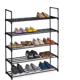 Relaxdays Schuhregal Stecksystem,  für 12 Paar Schuhe, HBT: 67 x 90,5 x 30,5 cm, Schuhständer Metall, schwarz 10036199_348 (5 Ebenen)