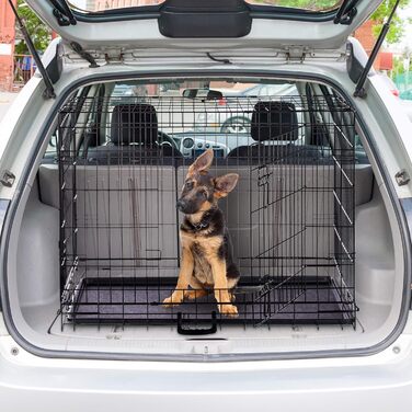 Relaxdays Hundekäfig, Faltbare Hundetransportbox Auto, Welpenkäfig, 2 Türen, Bodenschale, Drahtkäfig Metall, M, Schwarz Schwarz M