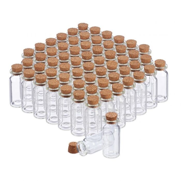 Relaxdays Mini Glasfläschchen mit Korken 60er Set