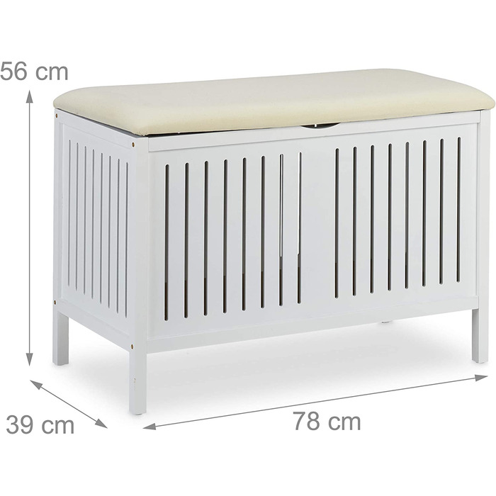 Relaxdays Sitzbank mit Stauraum, gepolstert, 80 l, Landhausstil, Holz, 56x78x39 cm, weiß
