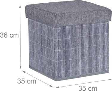 Relaxdays Sitzhocker mit Stauraum, faltbar, Bambus, Stoff, 36x35x35 cm, grau